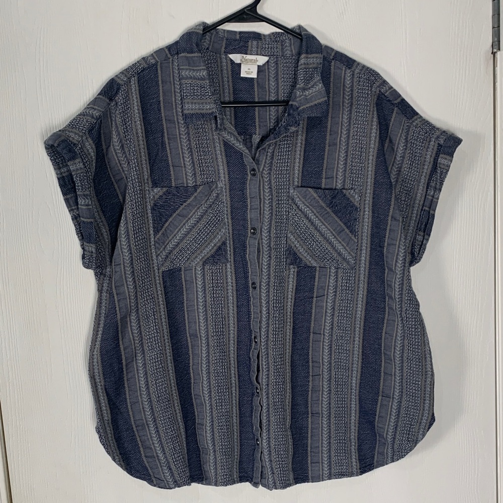 Natural Reflections Textured Stipe Pattern Button Down Shirt XL Boho Travel